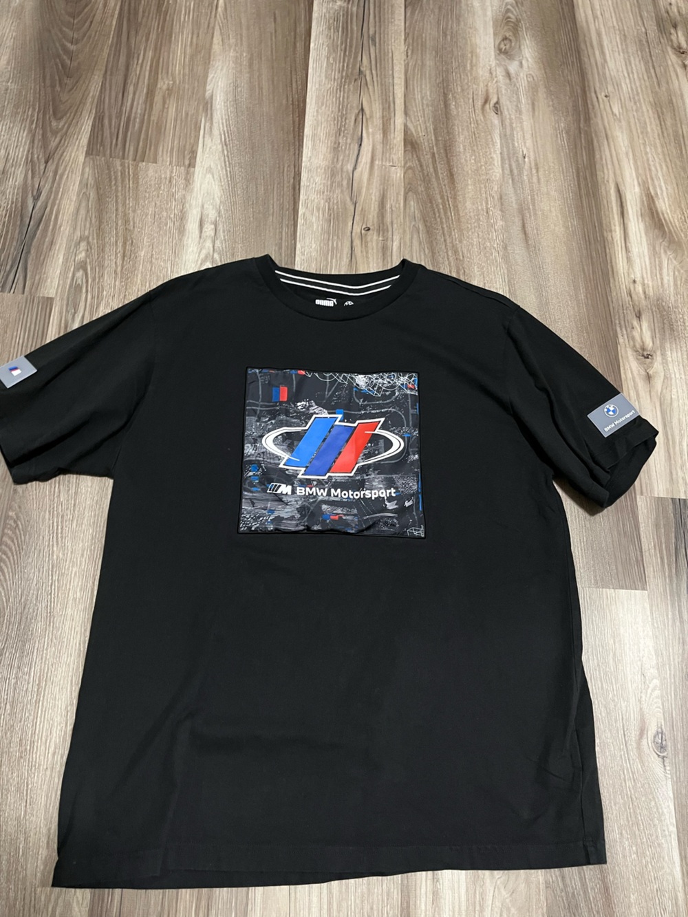 BMW Motorsport Black Tee with Blue and Red Logo Patch